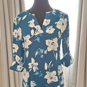 XS Floral Teal Hawthorn Blouse